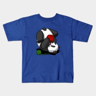 Funny Panda Bear Playing With Yarn Cartoon Knitting Kids T-Shirt